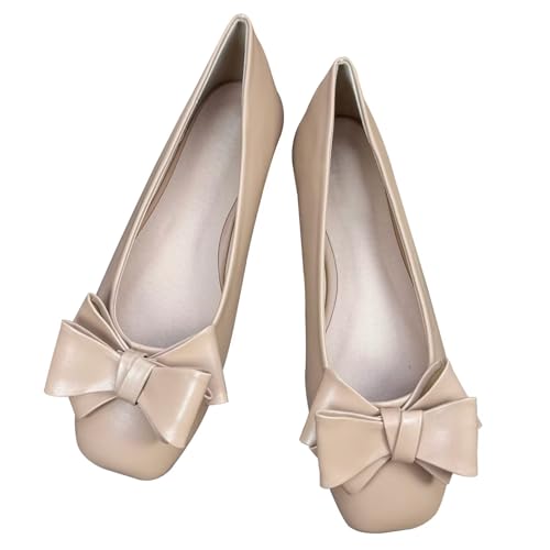 Image of Dear Time Women's Bowknot Ballet Flats Wedding Dressy Flats Square Toe Patent Leather Comfortable Shoes