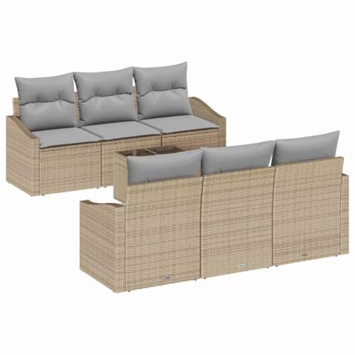 vidaXL Conjunto de sofá de jardín de 7 Piezas con Cojines Beige de polirratán. Muebles de Patio al Aire Libre para 6 Personas, Ideales para Relajarse en Primavera y Verano. Terraza Modular Oasis.
