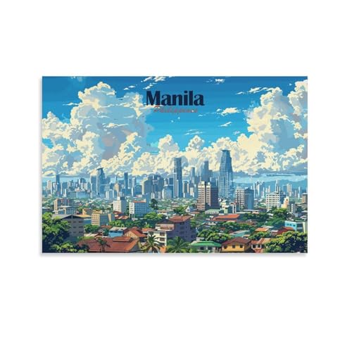 Manila Skyline Tableau Sur Toile décoration murale salon 50x75cm sinyumoney