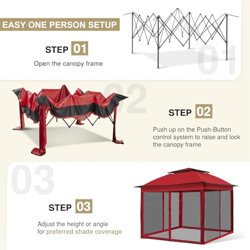 EAGLE PEAK 11x11 Pop-Up Gazebo Shelter with Screen Wall Panels Instant Outdoor Tent with 121 Square Feet of Shade, Red by EAGLE PEAK - Image 2