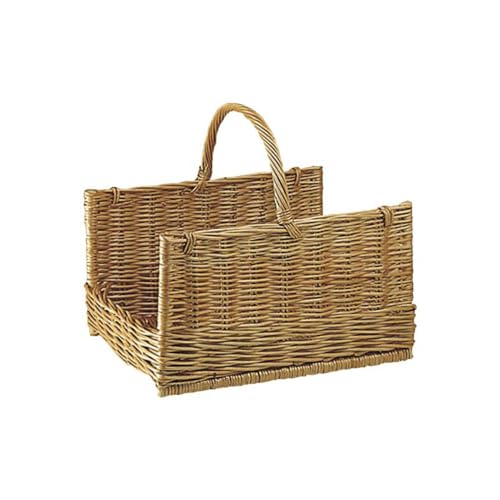 AUBRY GASPARD - Panier à Bûches Osier Buff Grand Modèle - Anse de Transport - Dimensions 50x38x50 cm - Léger et Robuste - Idéal Stockage Transport Bois -...