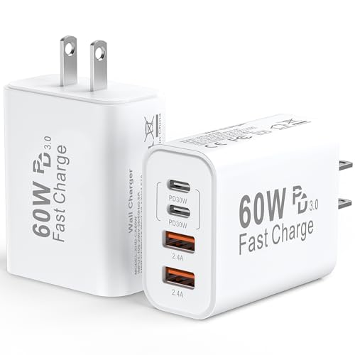 Image of USB C Wall Fast Charger Block, 60W 4-Port Type C Charger Fast Charging Blocks +QC 3.0 USB C Multiport Charger Brick for Phone 16 /15 /14 /13 /12 Pro Max, Pad, Galaxy S24 /23