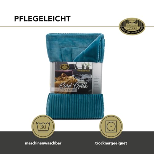 Gözze - Kuschelweiche Wohndecke in Cord Optik, 1620g/Stück, 150 x 200 cm - Petrol