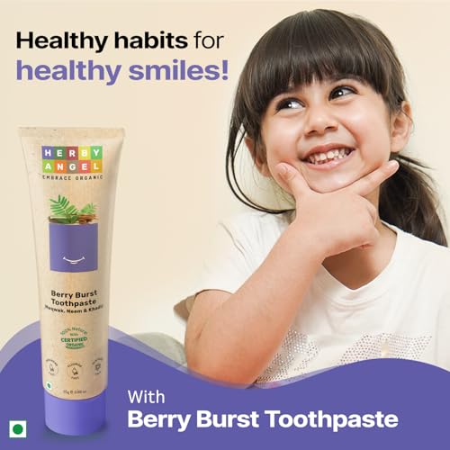 Image of Baby Toothpaste Berry Burst - Herbal Kids Oral Care with Neem, Khadir & Meswak | Promotes Strong Teeth & Healthy Gums | Fluoride Free,Organic & Safe for Toddlers (Pack of 4) (25 GM Each)