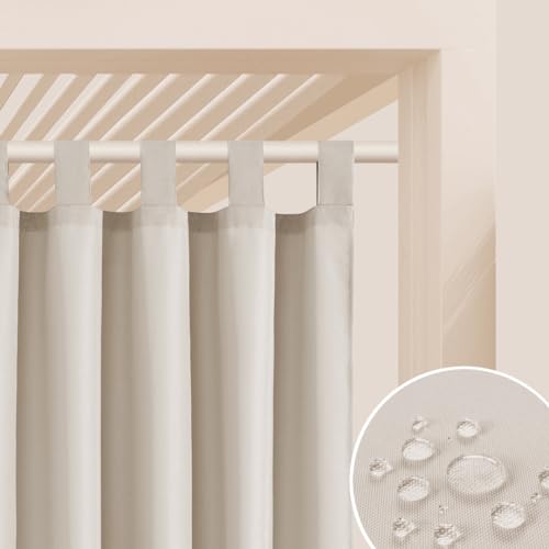 ROOM99 Rideau d'Extérieur avec Pattes Garden Line 155 x 200 cm Largeur x Hauteur Impermeable pour Jardin pergola terrasse Curtain Beige Clair, 1 pièce