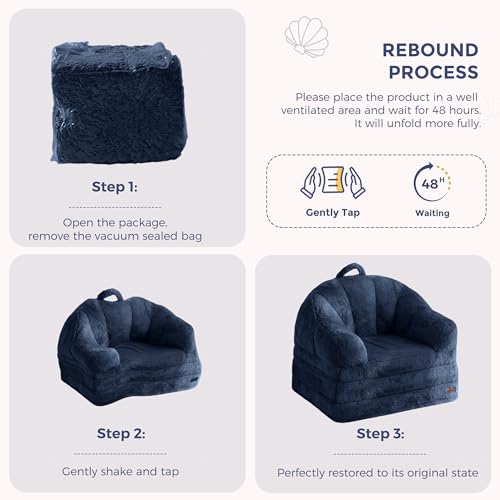 Image of MAXYOYO Folding Sofa Bed, 2 in 1 Convertible Sofa to Lounger Comfy Single Bean Bag Chair for Adults, Floor Couch with Handle, Faux Fur Couch Bed for Living Room Bedroom, Navy