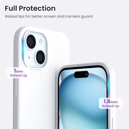 ORNARTO Compatible with iPhone 15 Case 6.1, Slim Liquid Silicone 3 Layers Full Covered Soft Gel Rubber Case Protective Cover 6.1 inch-White