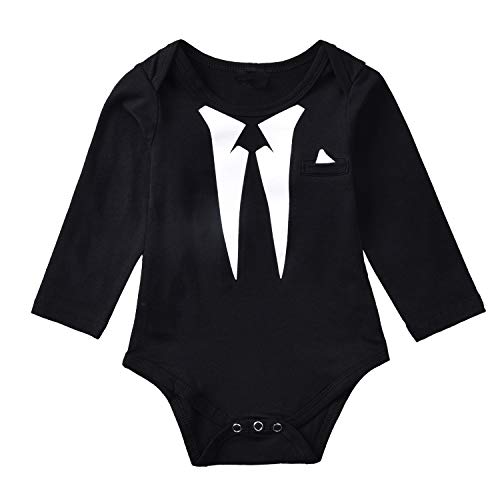 fioukiay Newborn Baby Boy's-Blazer-Tuxedo-Suits-Clothes 2pcs Long Sleeve Cotton Bodysuit and Pants Tie Gentleman Outfits Set4