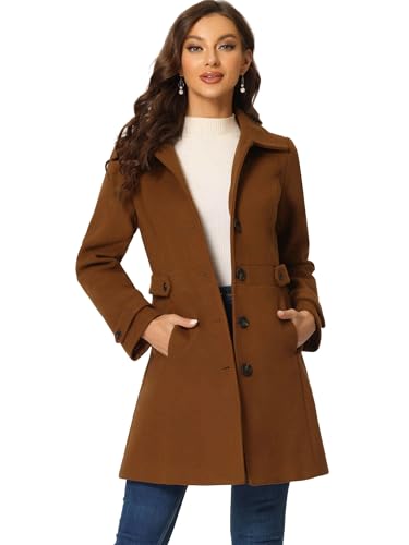 Image of Allegra K Women's Winter Classic Overcoat with Pockets Single Breasted Coat | Soft pea coat, Fully lined outerwear, Trendy, Fall office peacoat, Warm casual holiday everyday wear,