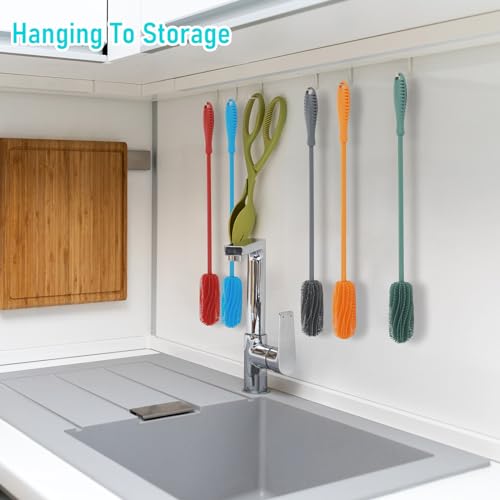 Image of 15.7 inch Silicone Bottle Brush, ddLUCK Water Bottle Cleaner Brush for Stanley, Hydroflasks, Glass, Thermos Sports Bottle, Vase and Glassware, Bottle Brush Cleaner for Small Narrow Neck Containers (Gray)