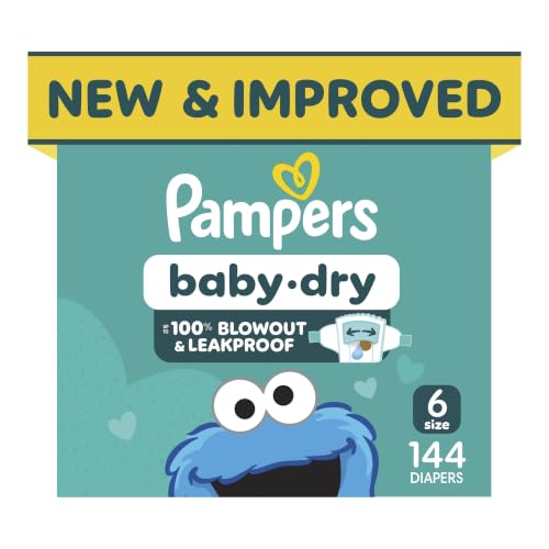 Pampers Baby Dry Ultra Cushiony Diapers, Size 6 (23-44 lbs), 144 Count, Up to 100% Leakproof (Packaging May Vary)
