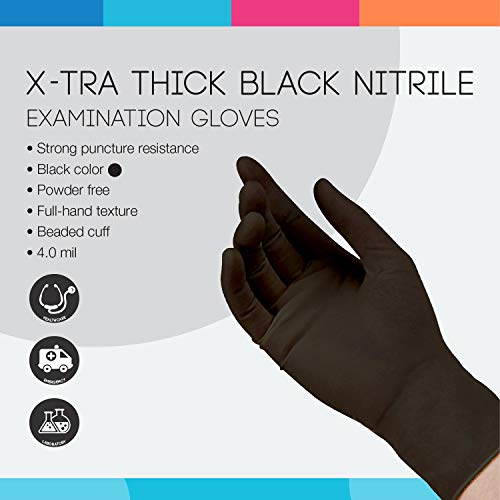 Asap Black Nitrile Powder Free Examination Gloves, Disposable, 4 Mil, Black (Medium - Box Of 100) #TOP5