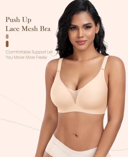 Image of Wireless Bras for Women Lace V Neck No Underwire Push Up Bra Seamless Braslettes Full Coverage Plus Size Everyday Bras S-3XL