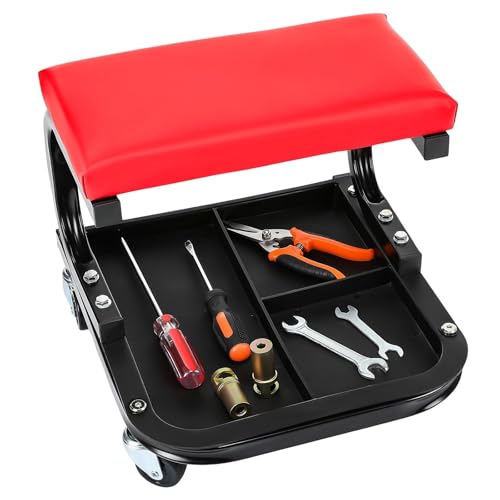 HORUSDY Rolling Creeper Seat, Auto Workshop Mechanic Stool with 4x Swivel Wheels & Divided Tool Tray For Garage Car Repair