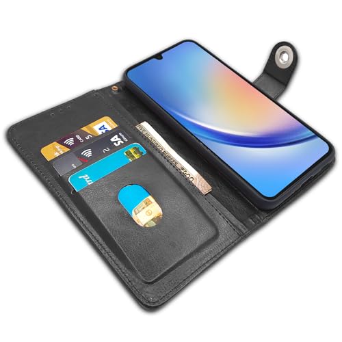 Image of Pikkme Samsung Galaxy A05s Flip Cover Leather Finish | Inside TPU with Card Pockets | Wallet Stand and Shock Proof | Complete Protection Button Flip Case (Black)