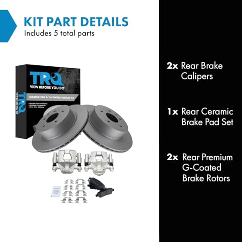 Image of TRQ Rear Brake Pad and Rotor Set Ceramic Coated Rotors Calipers Compatible with 2019-2020 Nissan Maxima