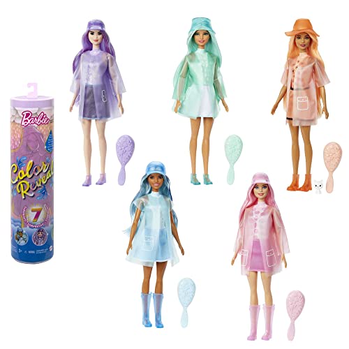 Barbie Color Reveal série chuva e brilhos boneca que revela as suas cores com água, inclui roupas e acessórios surpresa, brinquedo + 3 anos, multicolorido, Mattel HCC57