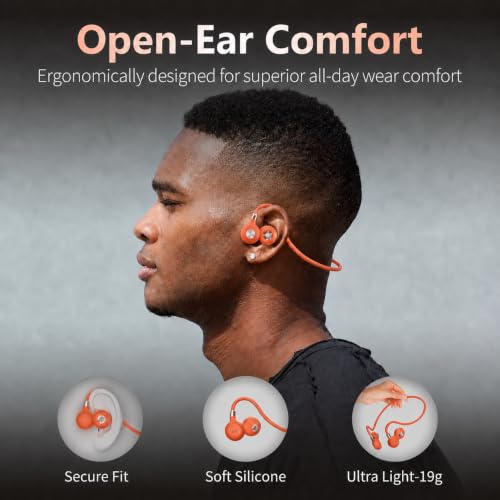 Image of Ortizan Open Ear Headphones, Bluetooth 5.3 Wireless Air Conduction Headphones Sport Earbuds, Premium Sound, IPX6 Waterproof, Clear Call, 19g Lightweight Earphones for Running Cycling Workouts (Orange)