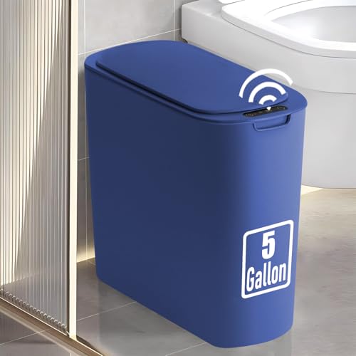 Image of TIPGO 5 Gallon Motion Senor Bathroom Trash Can with Lid, Automatic Garbage Can Touchless, Smart Plastic Waste Basket for Narrow Spaces, Bathroom, Office, Bedroom, Living Room (Blue)