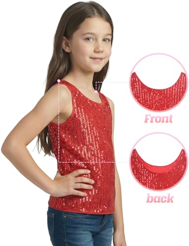 Image of Noomelfish Girls Sequin Tank Tops Sparkly Glitter Dance Sleeveless Shirt (5-12 Years)