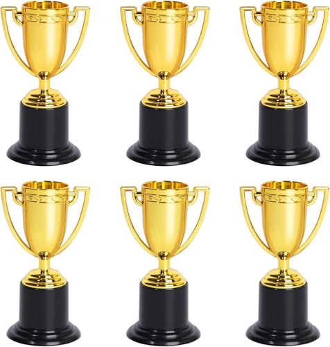 WEITAPYT 6 Piezas Mini Trofeos para Premios, Mini Trofeo Dorado Premios de Plástico Trofeos Copas de Oro para Niños, Torneos Deportivos, Fiestas Infantiles, Competiciones, Bolsas de Fiesta