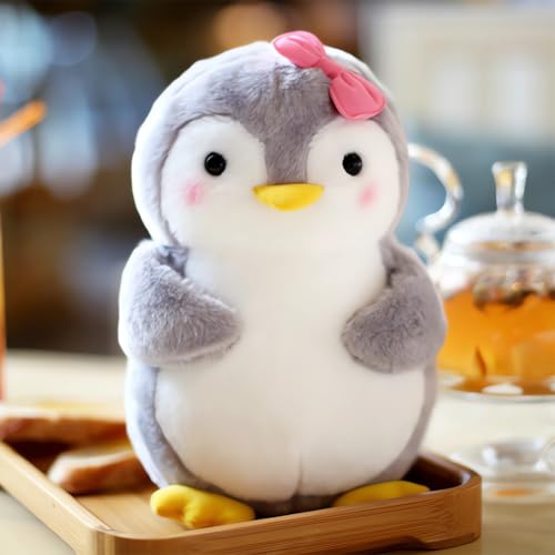 Aurasky Plüschtier Pinguin Spielzeug, 25 cm, Pinguin mit Rosa, Fliege, Kissen, Plüschfigur, Geschenk für Kinder und Erwachsene