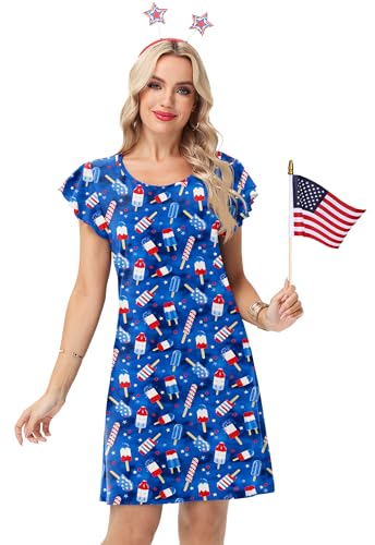 Image of AOBUTE Womens 4th of July Dress American Flag Party Dresses USA Parade Mini Dress