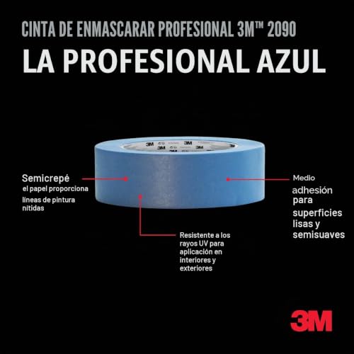 Miniatura 5 de 3m Pro Cinta De Enmascarar Profesional 2090 Para Superficies Universales - 1 Rollo 24 Mm 50 M - Resistente A Los Rayos Uv Y Al Agua, Para Pintar Y Decorar Tanto Interiores Como Exteriores