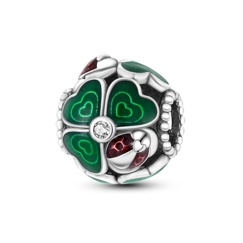 Ciondolo a forma di coccinella, quadrifoglio, 4 cuori, in argento Sterling 925, compatibile con braccialetti Pandora