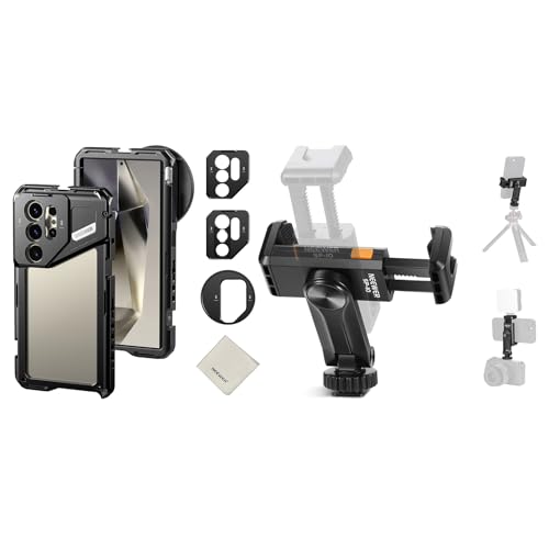 Neewer S24 Ultra Phone Cage with 67mm Filter Adapter, 17mm Lens Backplate, T Mount Lens Adapter, Cleaning Cloth, SP-10 Phone Tripod Mount Holder Included