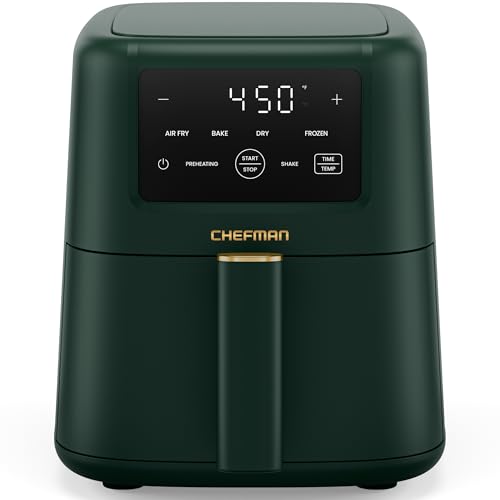 Chefman Air Fryer – 4-in-1 Slim 3.5 QT Airfryer, Air Fry, Bake, Dehydrate, Frozen, 450°F Max Temp for Extra Crispy Results in Minutes, Nonstick Ceramic Coating, Dishwasher-Safe Accessories - Green
