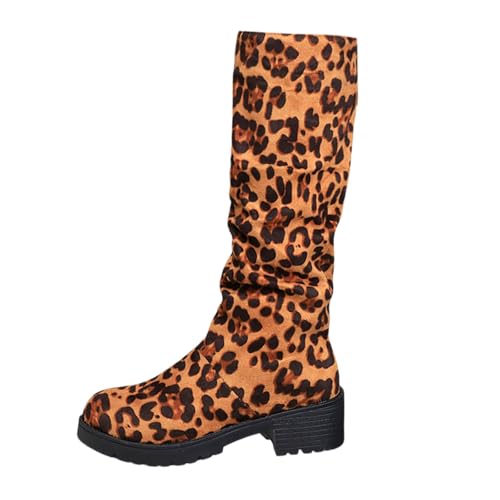 Generisch 2026 - Botas altas hasta la pantorrilla Ante de Imitación, /Moda de invierno, Botas altas hasta la rodilla con estampado floral, botines cómodos y casuales con cremallera lateral, marrón, 41