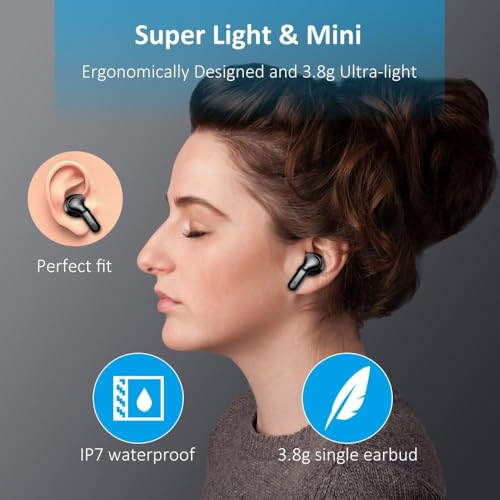 Image of Wireless Earbuds, 2025 Bluetooth 5.4 Headphones NEW Ear Buds 40H Bass Stereo in-Ear Earphones ENC Noise Cancelling Earbuds with 4 HD Mic, USB-C LED Display IP7 Waterproof Sport Headset for Android iOS
