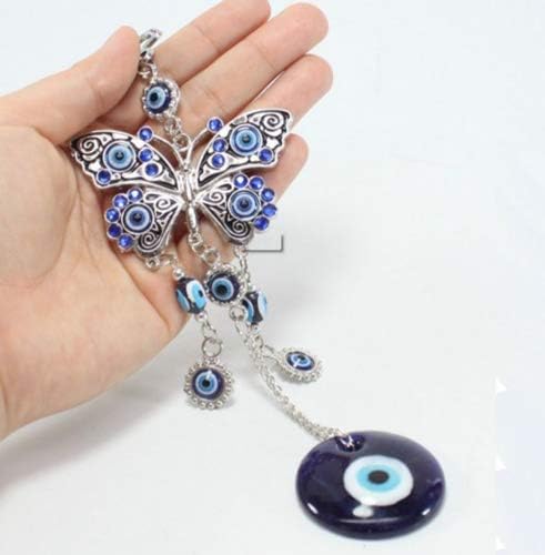 Turkish Blue Evil Eye Hamsa Hand Car Wall Hanging Decoration Ornament (butterfly-flower)