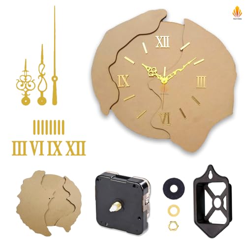 Image of Rise n Shine DIY Resin Clock Making Kit - 12 Inch Round MDF Base (4.5mm) with 18mm Quartz Clock Movement & Fancy Needles for Resin Art Wall Clock(Pack of 1) (Golden Style 1)