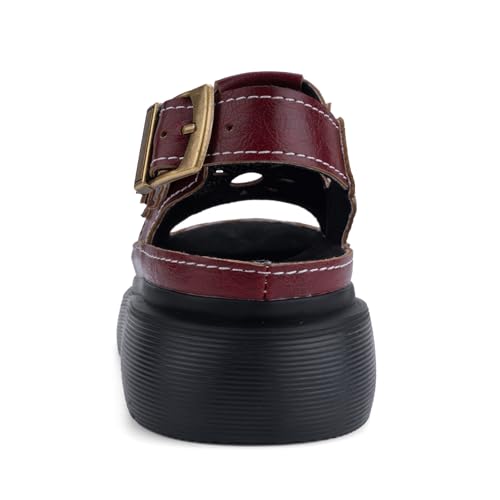 Image of Red Platform Sandals for Women Chunky Ankle Buckle Casual Open Toe Comfortable Flower Decoration Fisherman Sandals Sizes 8.5