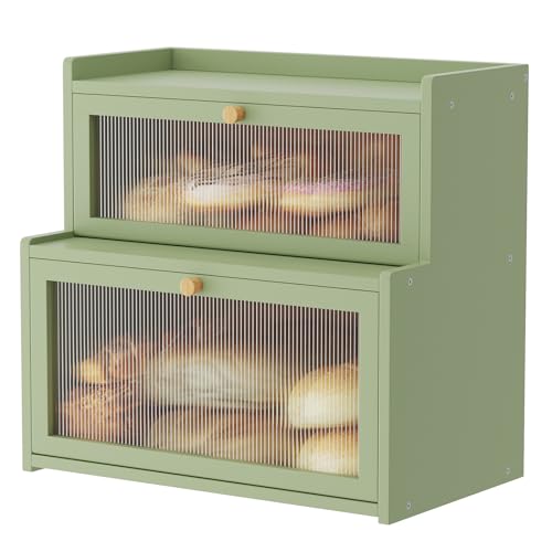 Furshus Double Layer Bamboo Bread Box for Kitchen Counter