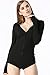 Moxeay V-Neck One Piece Bodysuit Long Sleeve Bodycon Rompers (Large, Black)
