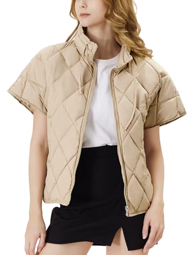 Women's Puffer Vest Short Sleeves Lightweight Outerwear Vests Quilted Jacket Coat with Pockets