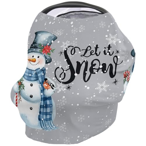 Nursing Cover for Breastfeeding Scarf, Merry Christmas Blue Snowman Candy Gray Baby Car Covers Super Soft Multi Use for Canopy Shopping Cart Cover Blanket Stroller Cover