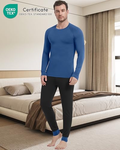 Image of NACHILA Mens Pajamas Set Long Sleeve Henley Sleepwear Top Soft Jogger Pants Pajamas Cool Pjs Set,Viscose Made from Bamboo