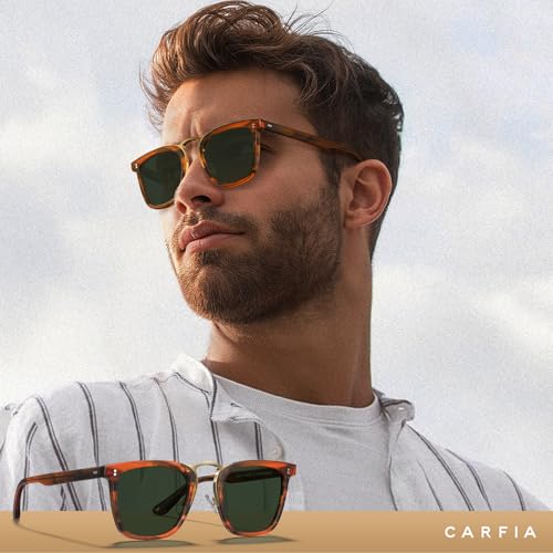 CARFIA Square Acetate Polarized Sunglasses for Men UV Protection Retro Style CA51072