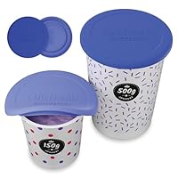 Qikfresh Mehrweg Silikondeckel - 2er Set - Wiederverwendbare Joghurtdeckel für 150-500 g Joghurtbecher - Luftdicht, auslaufsicher & flexibel - Frischhaltedeckel aus Silikon (Blau)