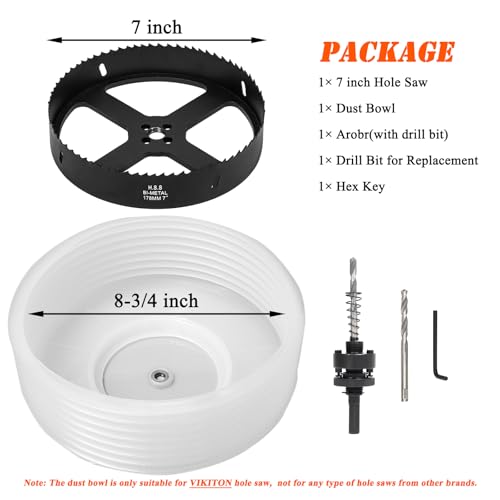 Image of 7 Hole Saw for Recessed Lights, 7 Inch Hole Cutter with Dust Bowl Catcher for Led Recessed Lighting 7 Inch and Wood Metal Drywall, Bi-Metal Construction, Black