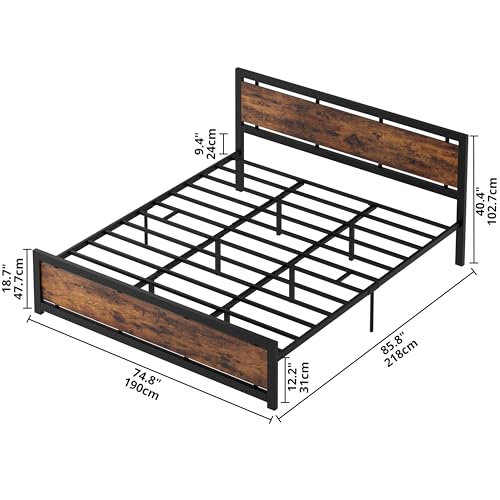 Image of LIKIMIO California King Bed Frame with Headboard and Footboard, Metal Strong Supports, Easy Assembly, Noise-Free, No Box Spring Needed, Vintage Brown