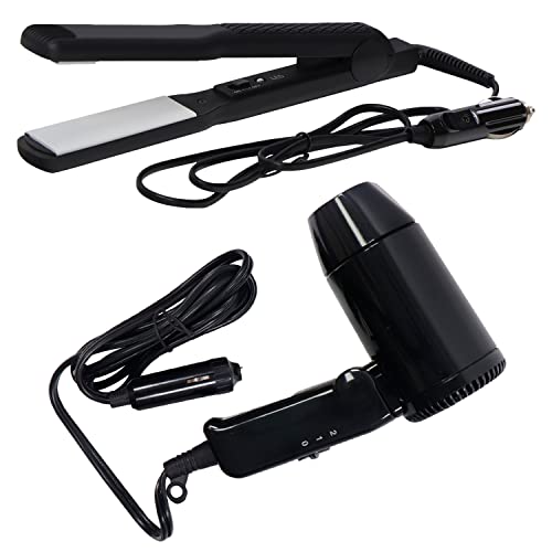 Streetwize - 12V Hair Straightener and Hair Dryer Kit - Portable, Durable Travel Package - Camping, Caravan Hair Dryer/Straighteners 12V (SWHS,SWHD)
