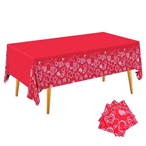 Gatherfun Valentine's Day Hot Heart Love Tablecloth Waterproof Plastic Rectangular Disposable Table Cover for Valentine's Day, Engagements, Anniversaries, Birthday Party Supplies 3PCS 54x108 Inch