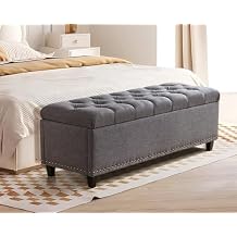Grepatio Storage Ottoman Bench for Bedroom - 51" Tufted End of Bed Storage Benches with Foot - Upholstered End of Bed Bench - Large Rectangular Bed Ottoman Benches for Living Room Bedroom Grey