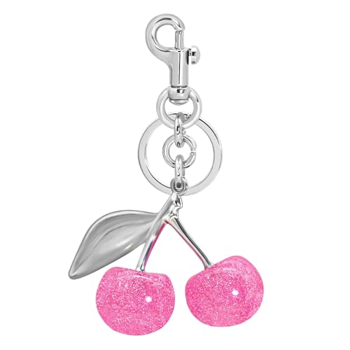 SKYFUN Llavero de cerezo para mujer, diseño de fresa, manzana, bolso, accesorios, regalos para cumpleaños, Navidad, día de San Valentín, Llavero de plata, rosa, 5