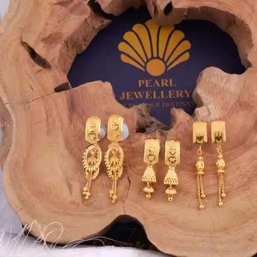 Image of Combo Earrings for Women & Girls - Brass Gold Plated Drop Earrings